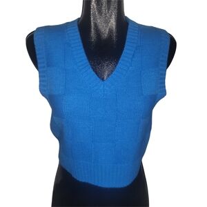 Streetwear Society Blue Sleeveless Knit Cropped Sweater Vest M